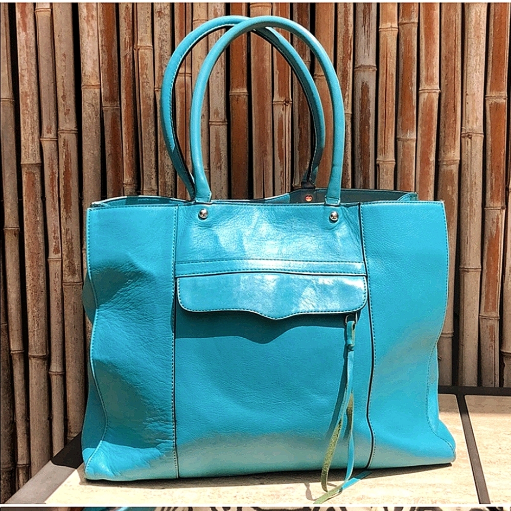 REBECCA MINKOFF Aqua Blue Large Leather Tote